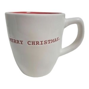 Rae Dunn Merry Christmas Typewriter Print Coffee Cup Tea Mug White & Red Rare